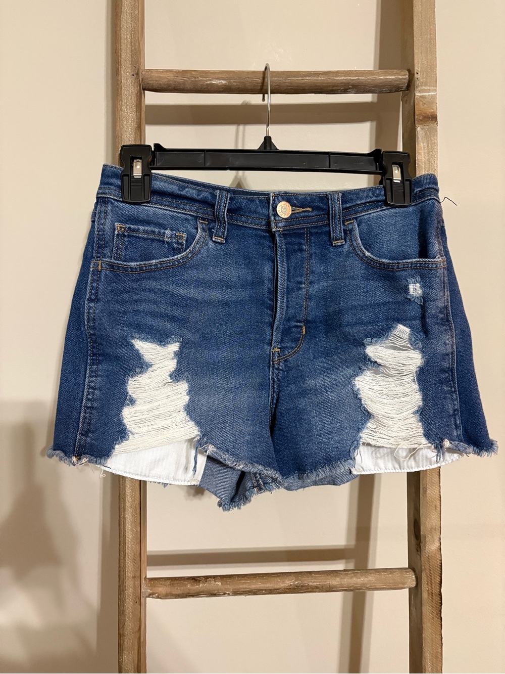 Hollister Blue Distressed Frayed Hem Jean Shorts